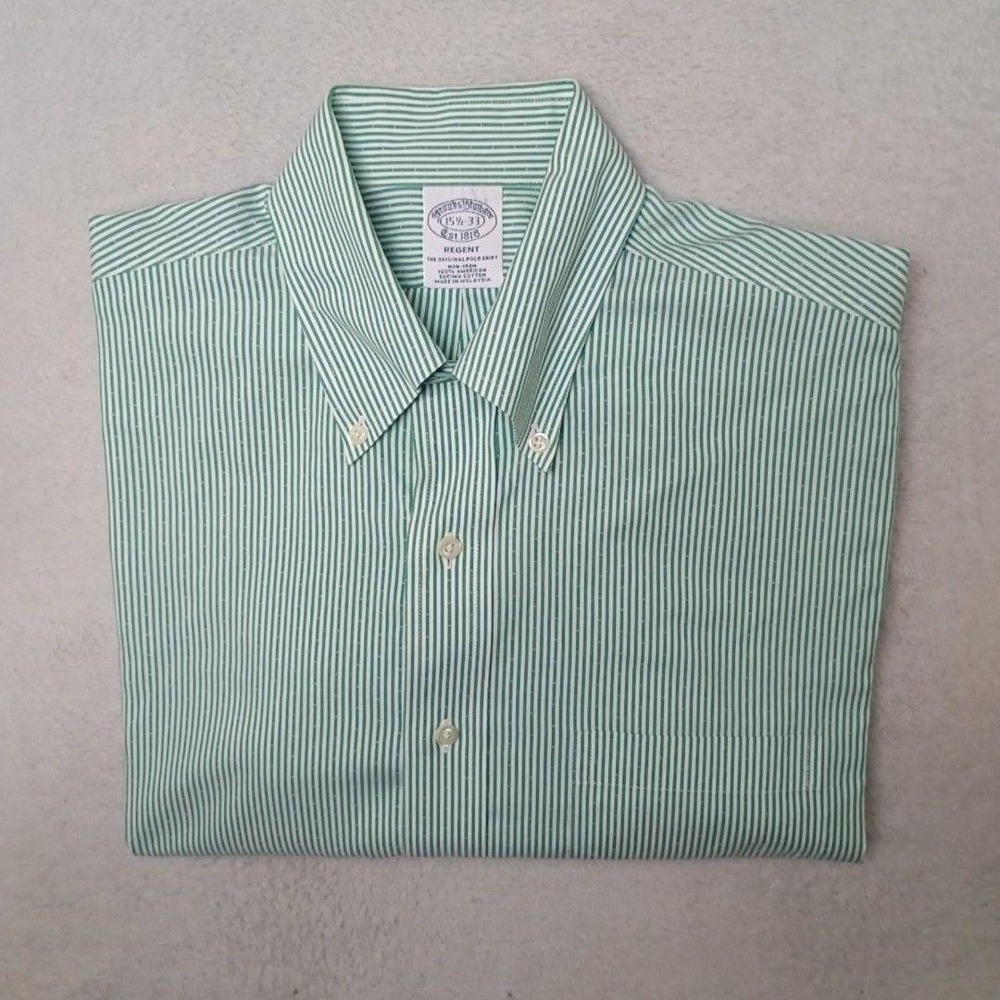 Brooks Brothers Shirt Mens 15.5 33 Green University Stripe Button Down Regent